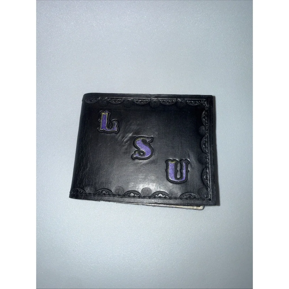 LSU Tigers Handtooled Engraved Bi-fold Wallet Black